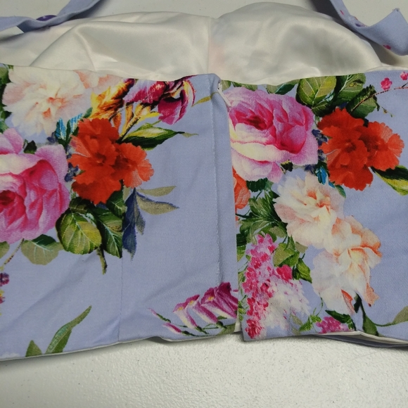 Purple Floral Bustier Crop Halter Top Vacation Size S - Picture 5 of 5